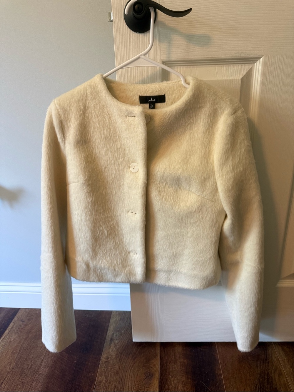 Lulu's Cream Collarless Cropped Jacket